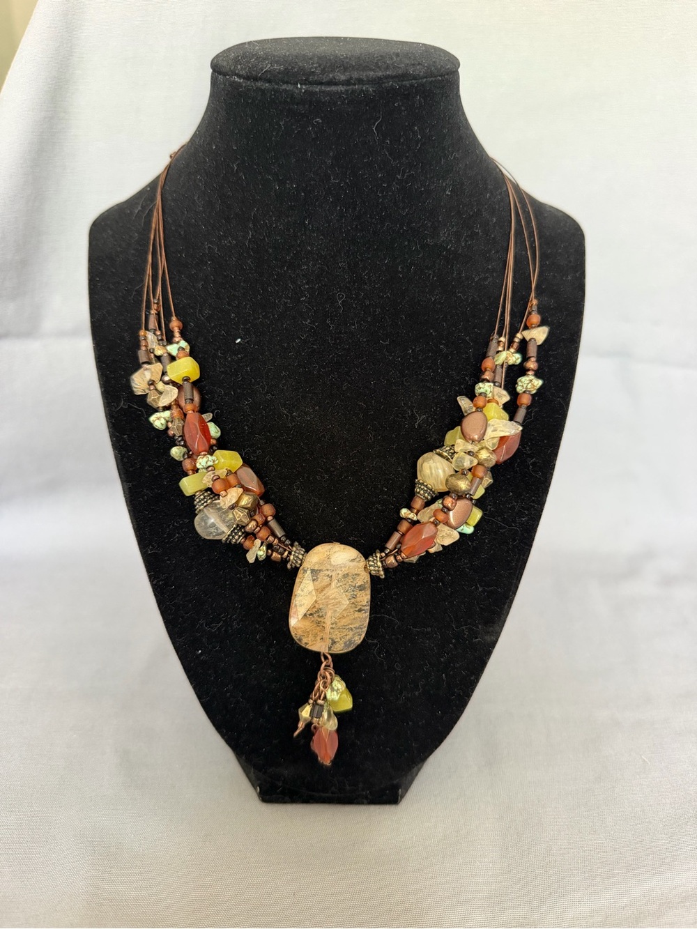 Coldwater Creek Vintage Boho Multi-Strand Gemstone Statement Necklace - Picture 1 of 5